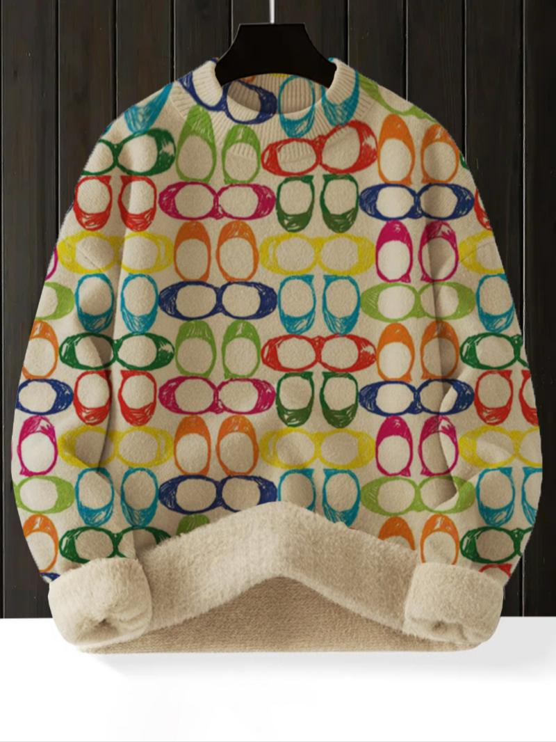 Women's Colorful Geometric Pattern Stand Collar Sweater, Fall Winter Casual Long Sleeve Knitwear, Comfortable Warm Daily Wear