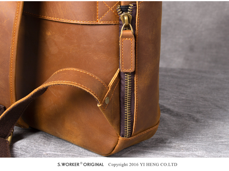 Zipper Display Color Brown of Leather Backpack