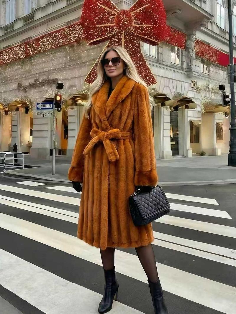 Women's Faux Fur Coat, Autumn Winter Fashionable Long Sleeve Jacket, Elegant Thick Retro Loose Fit Medium-Length Outerwear