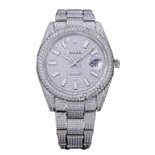 rolex datejust 41mm stainless steel diamond iced out set with diamond pave dial 11633455 1