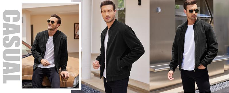 COOFANDY Fall Outfits men's spring, early summer thin casual jacket retro lightweight suede stretch simulation leather classic men's clothing Jeans T-Shirt Coats Soft