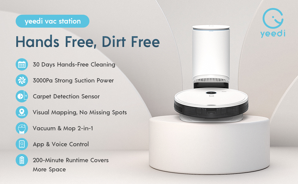 yeedi 3000Pa robot vacuum cleaner disposal station, app alexa google home compatible