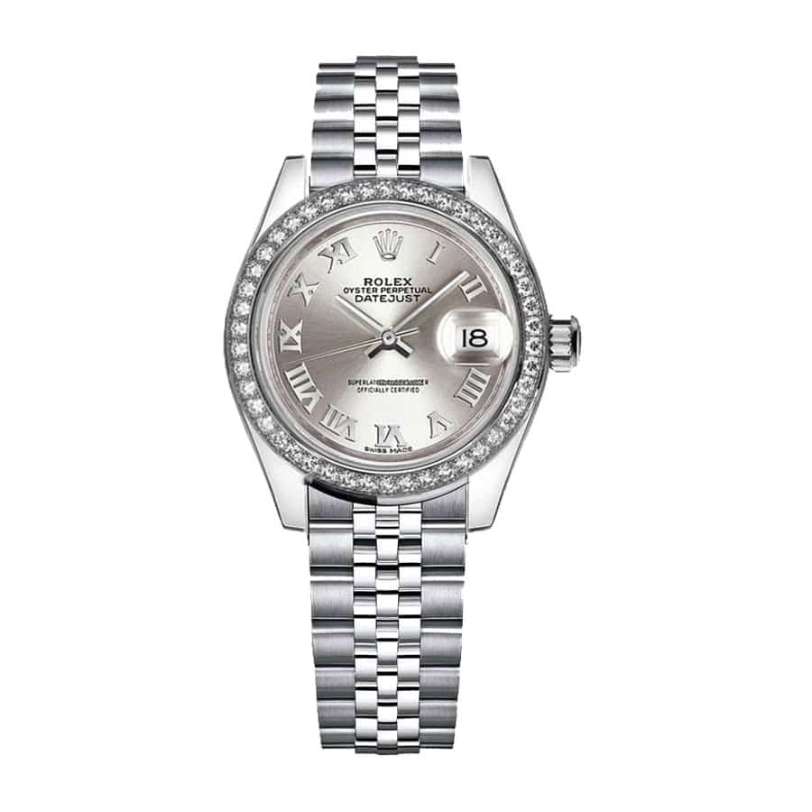 rolex datejust 28mm 279166 platinum automatic grey with diamond dial jubilee replica