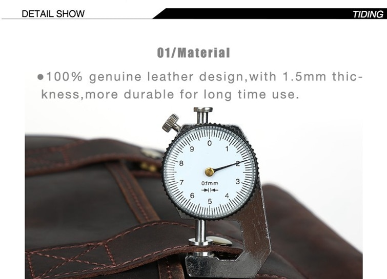 Material&nbsp;Side&nbsp;Display of Woosir Genuine Leather 15.6" Laptop Backpack