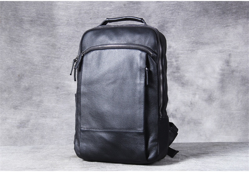 Front Display Color Black of Leather Backpack
