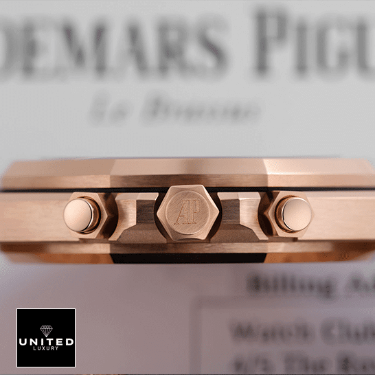 Audemars Piguet Royal Oak Rose Gold Crown Replica push button side view