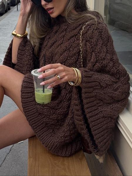 Women's Casual Loose-Fit Sweater, Round Neck Long Sleeve Knitted Top, Fall & Winter Fashion, Daily Wear, Plain Color Knitwear