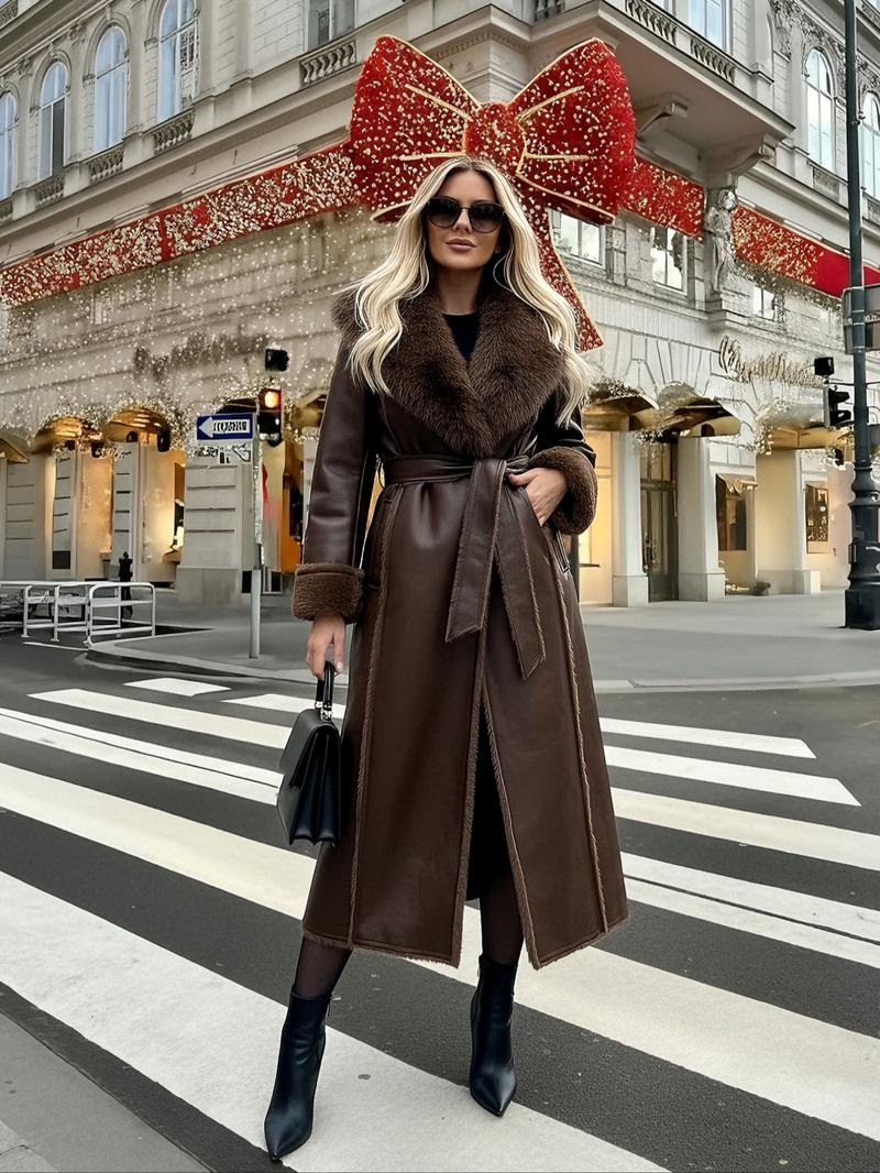 Women's Faux Fur Coat, Winter Fashion Long Sleeve Mid-Length Jacket, Retro Loose Fit Daily Wear Outerwear for Women