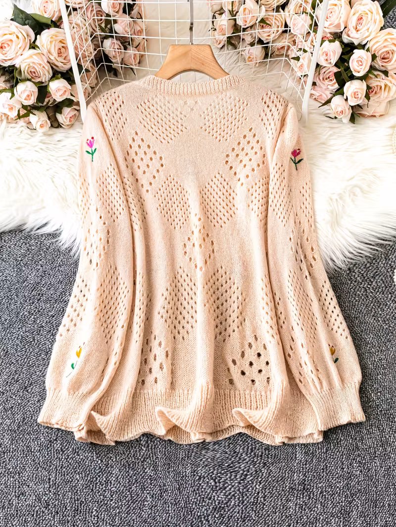 plus size floral embroidery sweater casual cut out long sleeve crew neck sweater for spring womens plus size clothing Product details 20