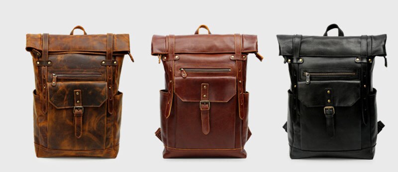 Color Show of Woosir Leather Roll Top Backpack with Pockets