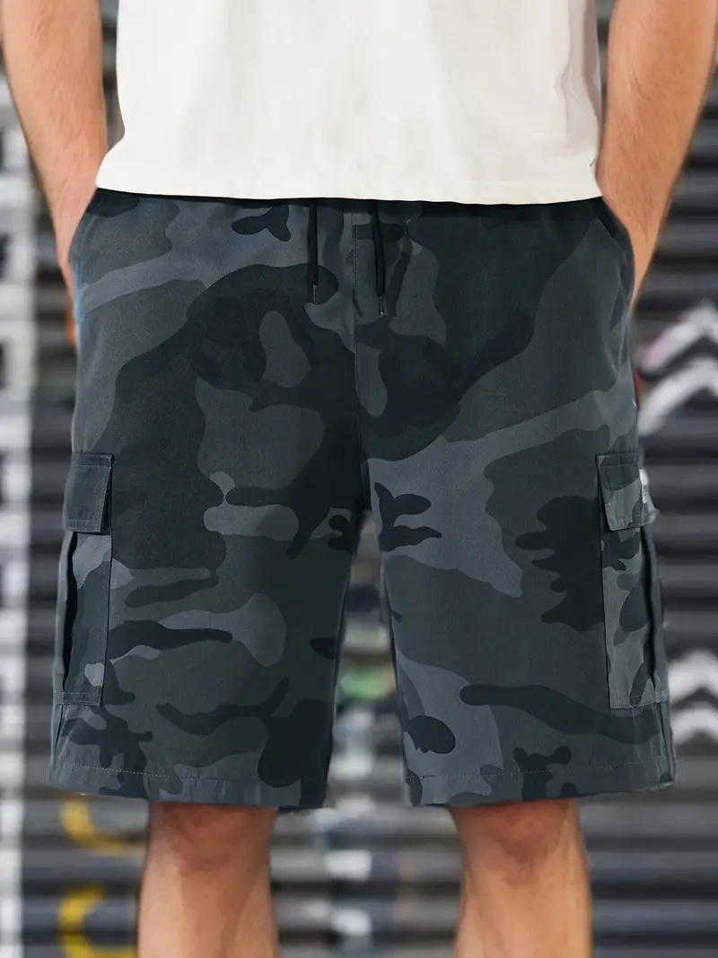 1pc mens camouflage cargo shorts casual outdoor hiking regular fit multi   non stretch fabric with polyester blend for outdoor hiking grey camouflage 3