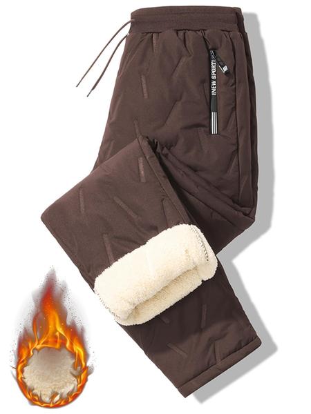 Men's Fleece Lined Casual Pants, Drawstring Waist, Zipper Pockets, Windproof Thick Fabric, Fall & Winter Outdoor Wear Men's Fleece Lined Casual Pants, Drawstring Waist, Zipper Pockets, Windproof Thick Fabric, Fall & Winter Outdoor Wear