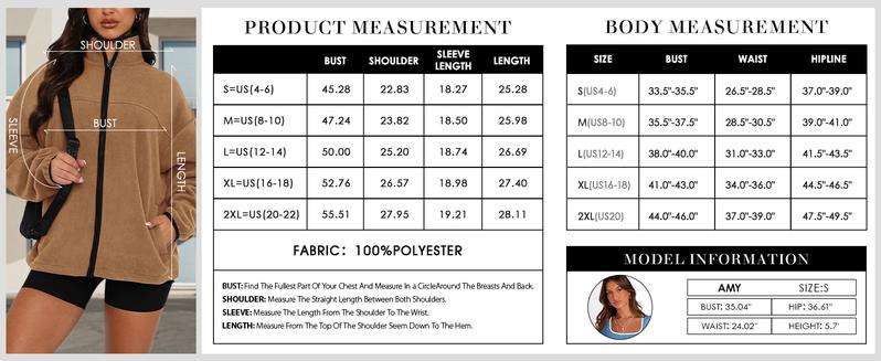 BTFBM Women's Zip Up Baggy Basic Fleece Jacket with Stand Collar and Pockets for Fall and Winter - Womenswear, Tops#Clearance