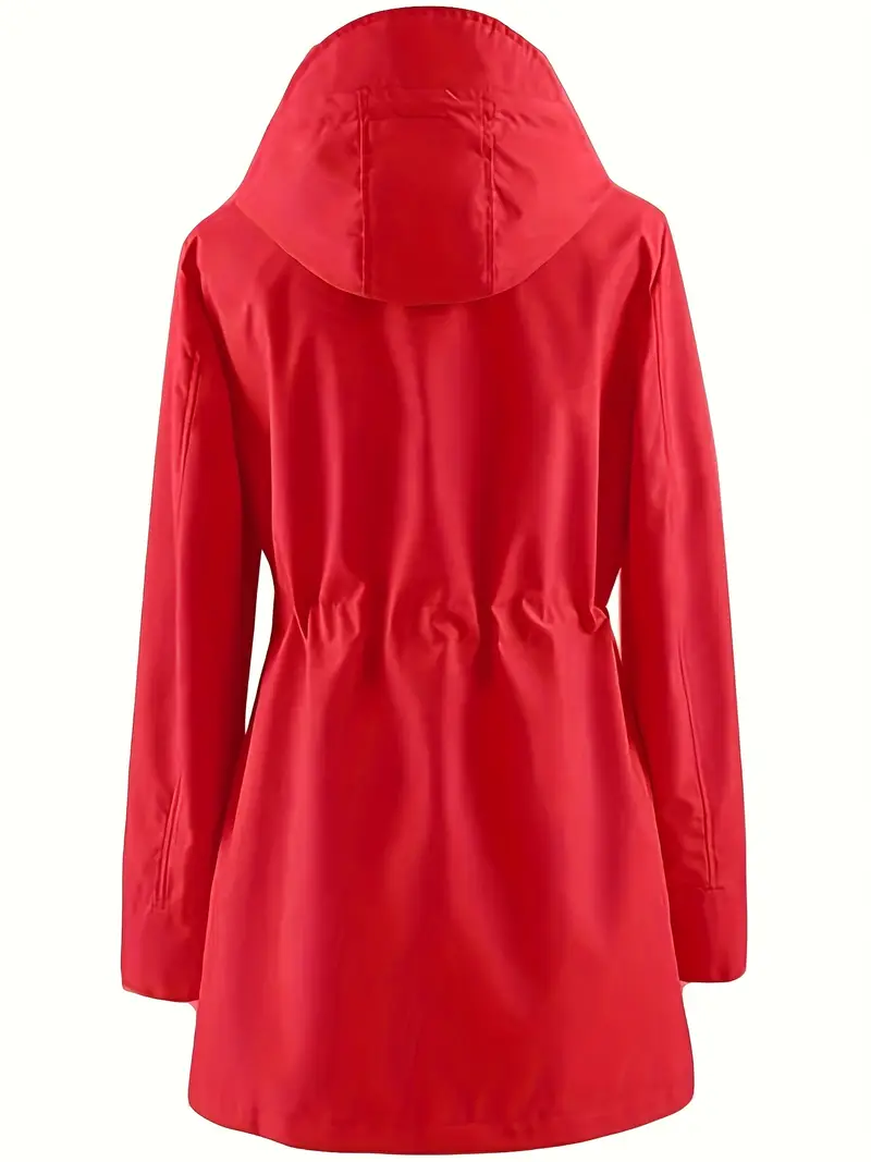 plus size womens plus size lightweight hooded windbreaker jacket casual zip up with adjustable waist long sleeves and pockets solid color for   outdoor spring jacket adjustable waist jacket durable fabric jacket details 21