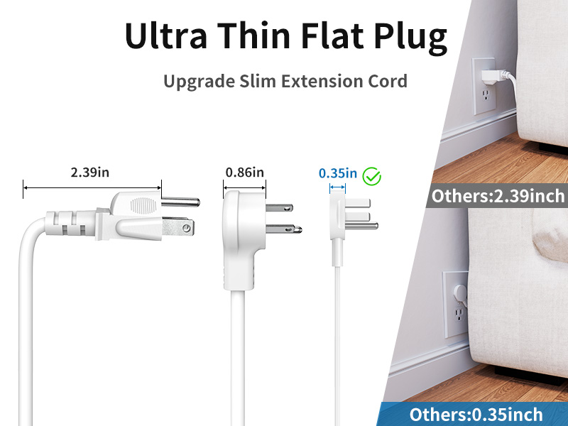 flat extension cord 15 ft multiple outlets usb ports extender power strip flat plug c under carpet