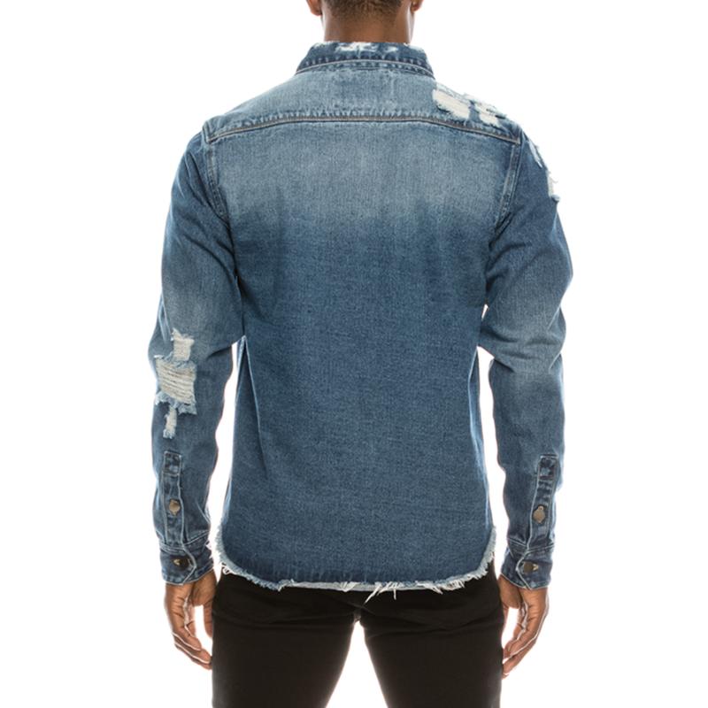 VICTORIOUS Distressed Denim Shirt – Heavyweight Button-Up with Pockets