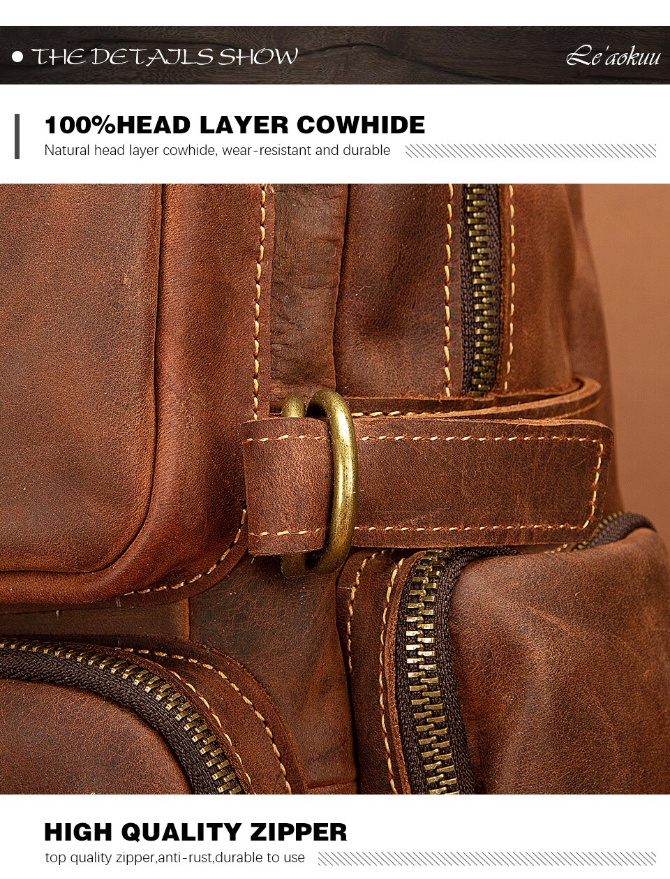 Leather of Woosir Full Genuine Leather Daypack Collage Bookbag