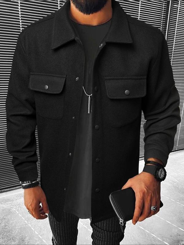 Men's Plain Long Sleeve Jacket,&nbsp;Regular Fit Casual Classic Button Front Flap Pocket Collared Outerwear for Fall & Winter, Going Out Outfit