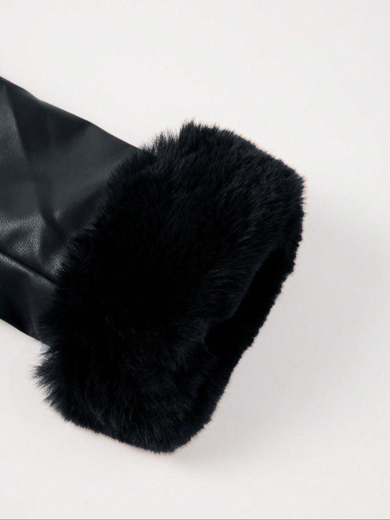 Women's Fall Winter Faux Leather Jacket with Detachable Belt, Long Sleeve Fitted Coat with Hood, Casual Warm Daily Wear