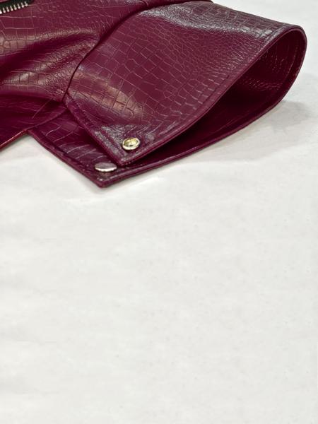 Women's Patchwork Fur Jacket, Crocodile Texture Sleeves, Zipper Design, Casual Biker Style, All Seasons Wear, Stylish & Luxurious Look