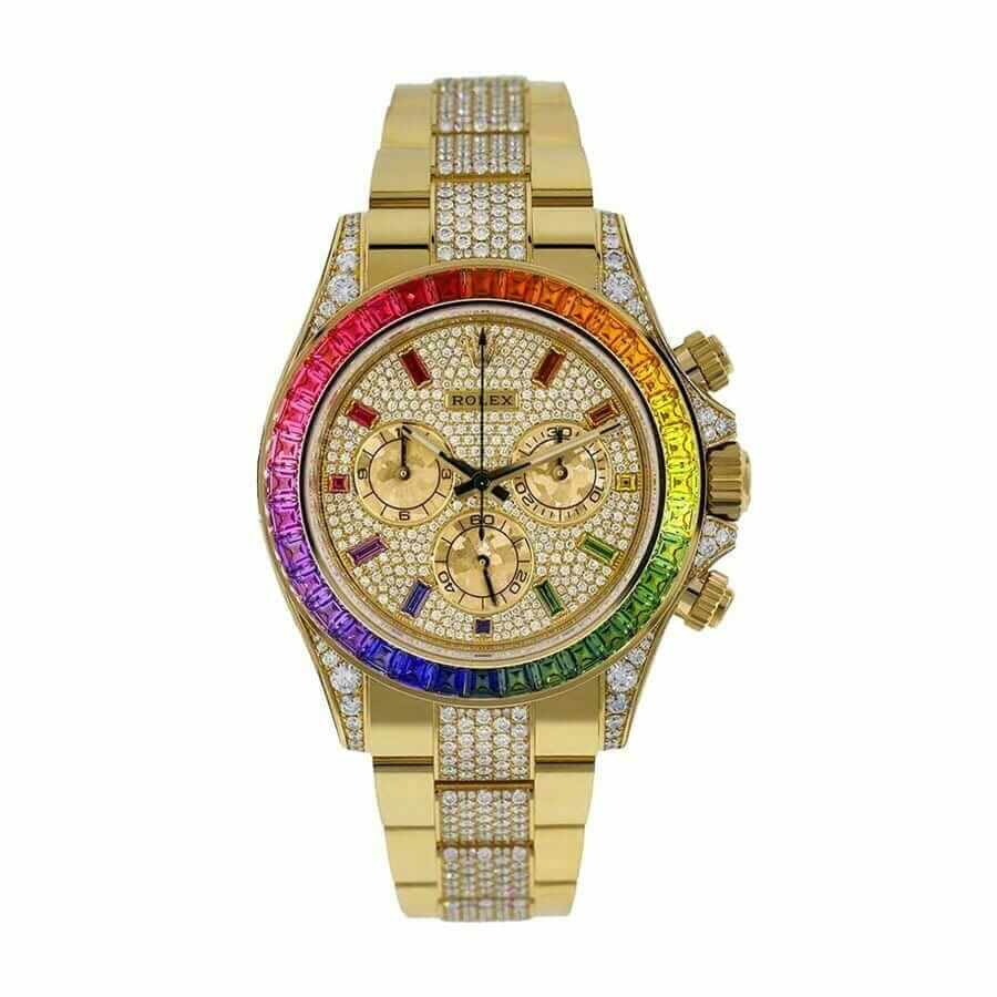 rolex daytona diamond rainbow edition yellow gold 116595rbow iced out replica 1