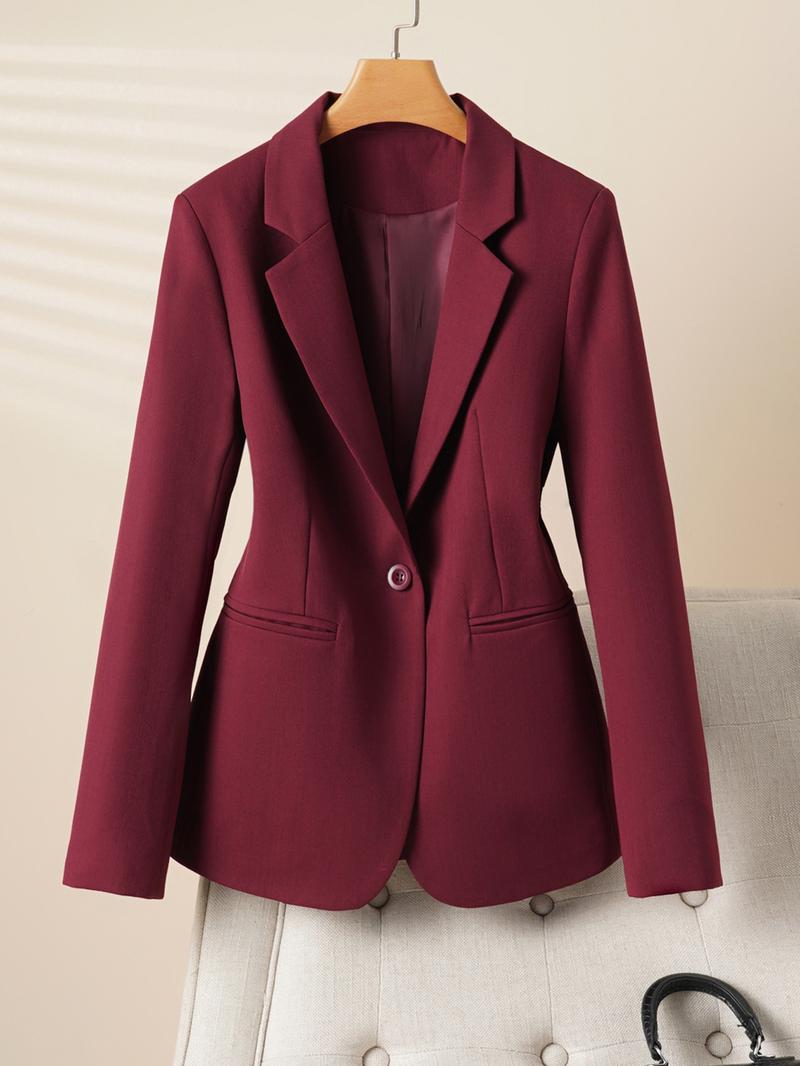 Elegant Women's Blazer Jacket, Fitted Woven Fabric, Long Sleeve Plain Design, Perfect for Office & Spring Autumn Wear