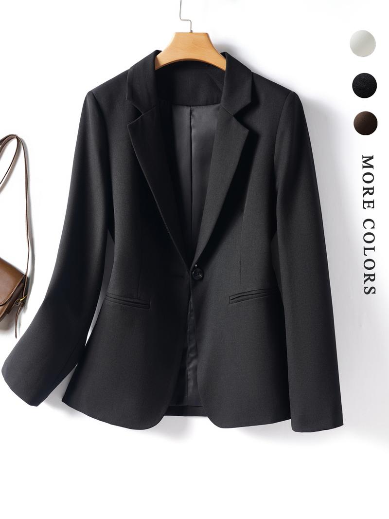 Elegant Women's Blazer Jacket, Fitted Woven Fabric, Long Sleeve Plain Design, Perfect for Office & Spring Autumn Wear
