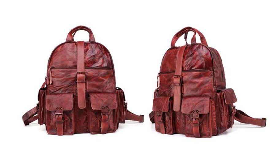 Color&nbsp;Red Brown Display of Woosir Backpack Vintage Genuine Leather