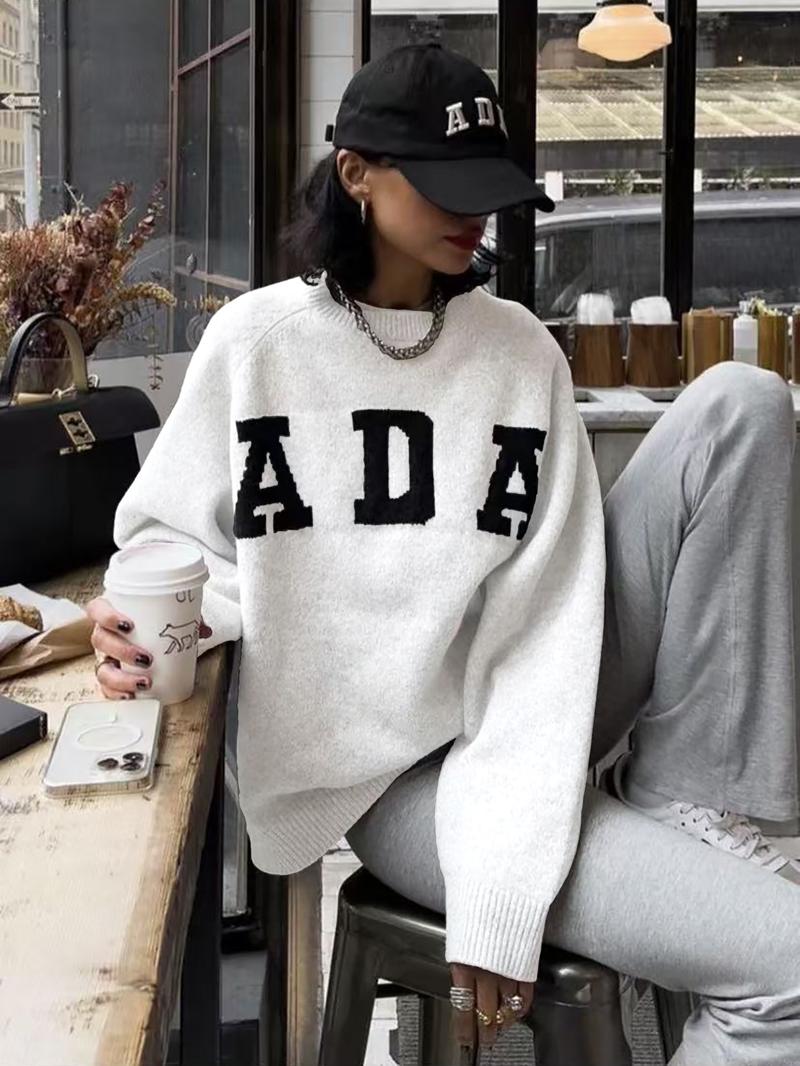 Women's Long Sleeve Knit Sweater, Loose-Fitting Round Neck Pullover, Soft Comfortable Elegant Casual Fashion Top for Fall & Winter