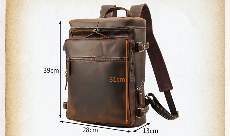 Size&nbsp;Display of Woosir Mens Vintage Leather 15.6 Inch Laptop Backpack