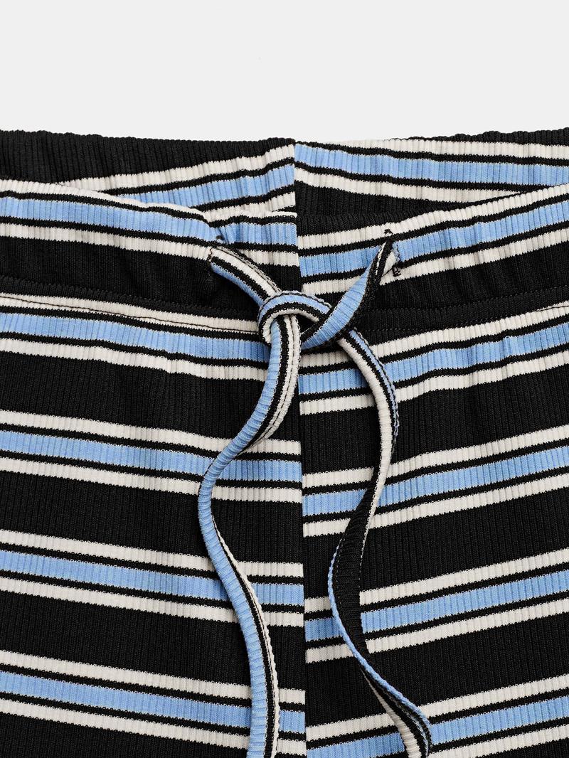 Women's Casual Colorblock Striped Long Sleeve Top & Loose-Fit Pants Set, Perfect for Holidays, Commuting, Daily Wear