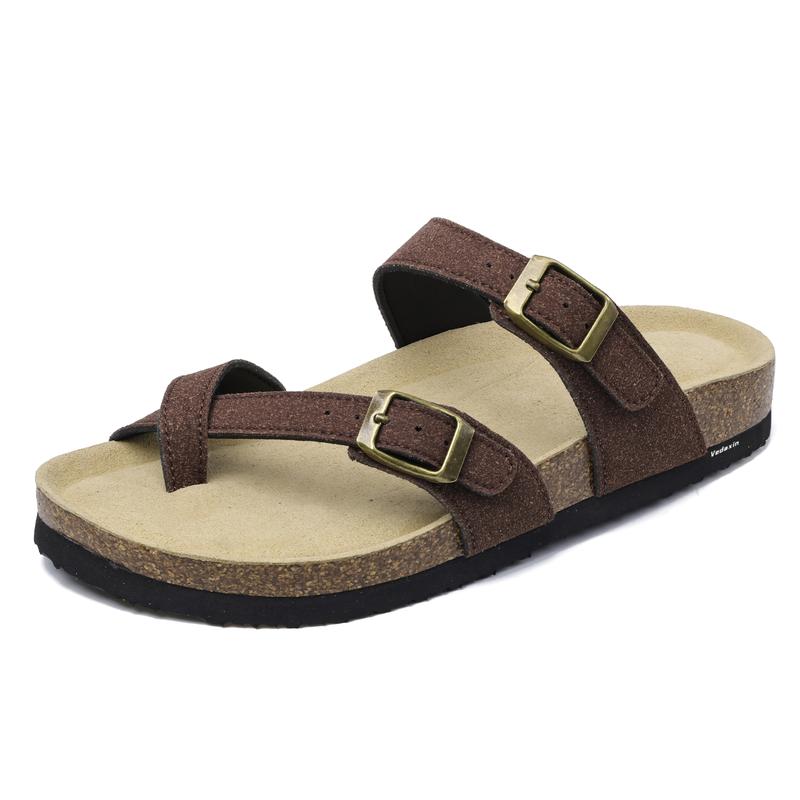 Women's Comfortable Summer Beach Sandals Cork Footbed Sandal With Double Adjustable Buckle