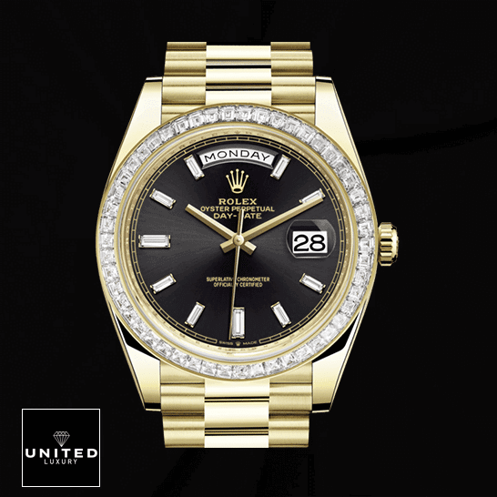 Rolex Day-Date 228398TBR-0001 KW Yellow Gold & Diamonds Black Dial Oyster Replica