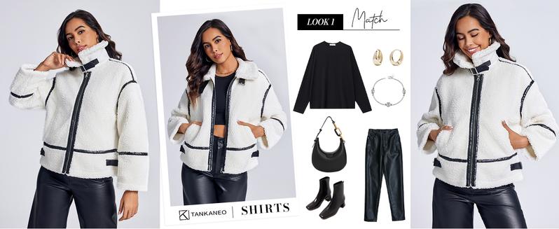 Imily Bela Womens Winter Faux Fur Coats Fleece Zip up Sherpa Moto Jackets Trendy Warm Leather Patchwork Outerwear