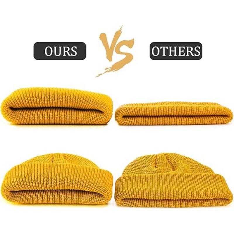 2 or 4 Piece Fisherman Beanie for Men Hat Short Knit Cuff Beaniess Trawler Beanie Watch Hat Roll up Edge Skullcap Unisex