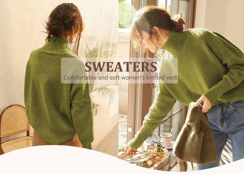 Autumn Winter Women's Knit Sweater High Neck Loose Casual French Style Elegant Simple Solid Color Pullover Long Sleeve Top