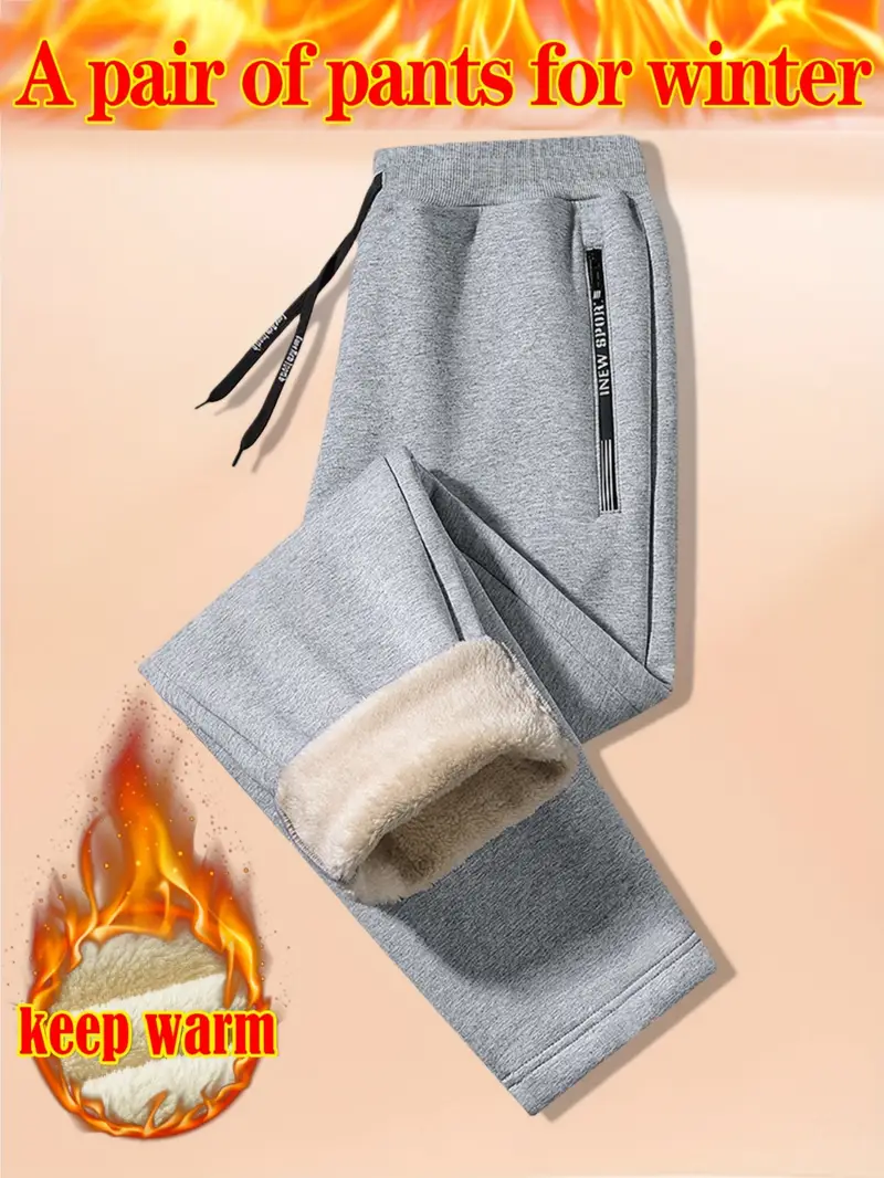 mens womens fleece lined casual sports pants elastic stretch solid color polyester joggers with zipper pockets outdoor camping hiking pants comfortable fashionable fall winter long trousers ideal for couples running hiking 95 polyester 5 elastane thick Product details 7