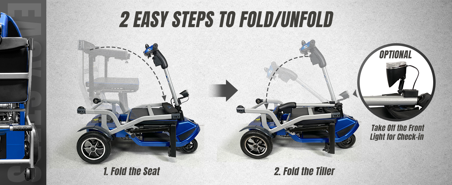 Light weight mobility scooter for travel easy foldability