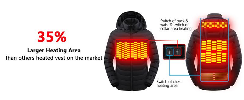 Norwell Heated Hoodie Jacket with 7.4V/3A 5000mAh Battery Pack, Dual Control 5Heat Zones LED Waterproof Comfort Basic Winter Clothes Men, Plus Size Women's Clothing - Black