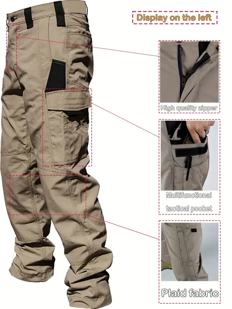 mens cargo pants with multiple pockets casual straight leg design for outdoor hiking and travel beige cargo pants khaki 3