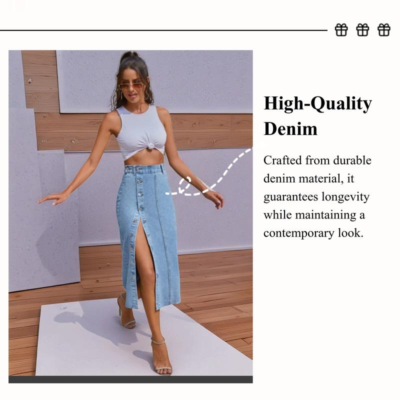 Women's Button Front Denim Skirt, Casual Fashion Skirt for Daily Wear, Ladies Bottoms for All Seasons