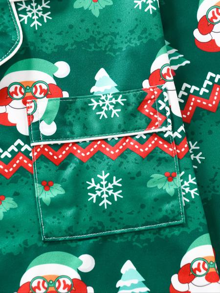 Women's Christmas Pajama Set, Santa Claus Print Long Sleeve Sleepwear, Lightweight Button-Up Top & Pants, Casual Fitted Nightgown