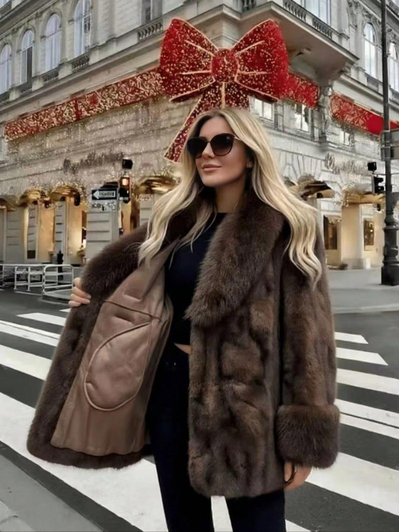 Women's Belted Faux Fur Coat, Winter Fashion Long Sleeve Coat with Pocket, Casual Warm Outerwear, Stylish Daily Wear, Perfect for Cold Weather