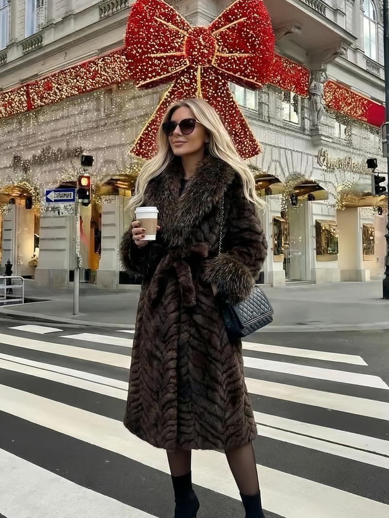 Women's Faux Fur Coat, Winter Fashionable Long Sleeve Jacket, Casual Warm Outerwear, Stylish Women's Clothing for Daily Wear