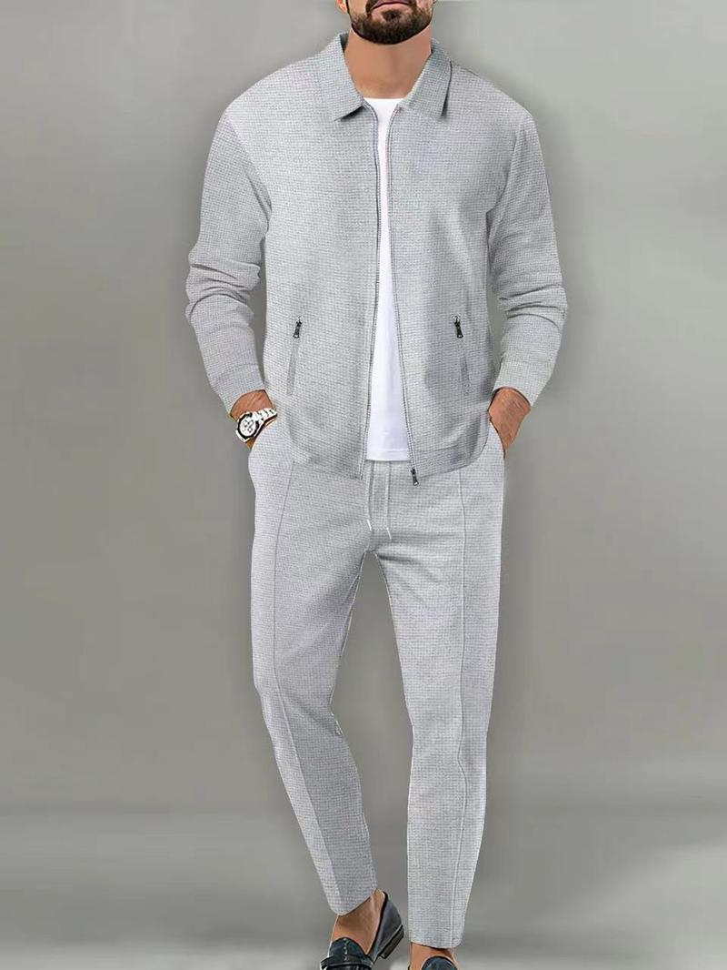 Sporty Two-piece Set Men's Plain Zip Up Jacket & Drawstring Waist Pants Tracksuit Set, Men's Sportswear for Gym Workout Running, Casual Gym Wear, Tracksuit Outfit, Athletic Tracksuit, Casual Activewear, Gym Clothes Set, Athleisure Wear Set