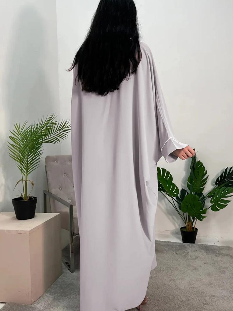 Arabic Clothing-Contrast Sequin Batwing Sleeve V Neck Kaftan Dress, Summer Outfits 2024, Elegant Long Sleeve Arabian Dress for Women, Women's Islamic Clothing for Summer, Beige, Modest Clothes