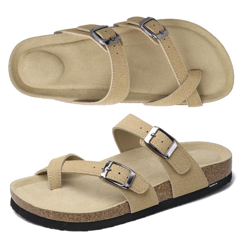 Women's Comfortable Summer Beach Sandals Cork Footbed Sandal With Double Adjustable Buckle