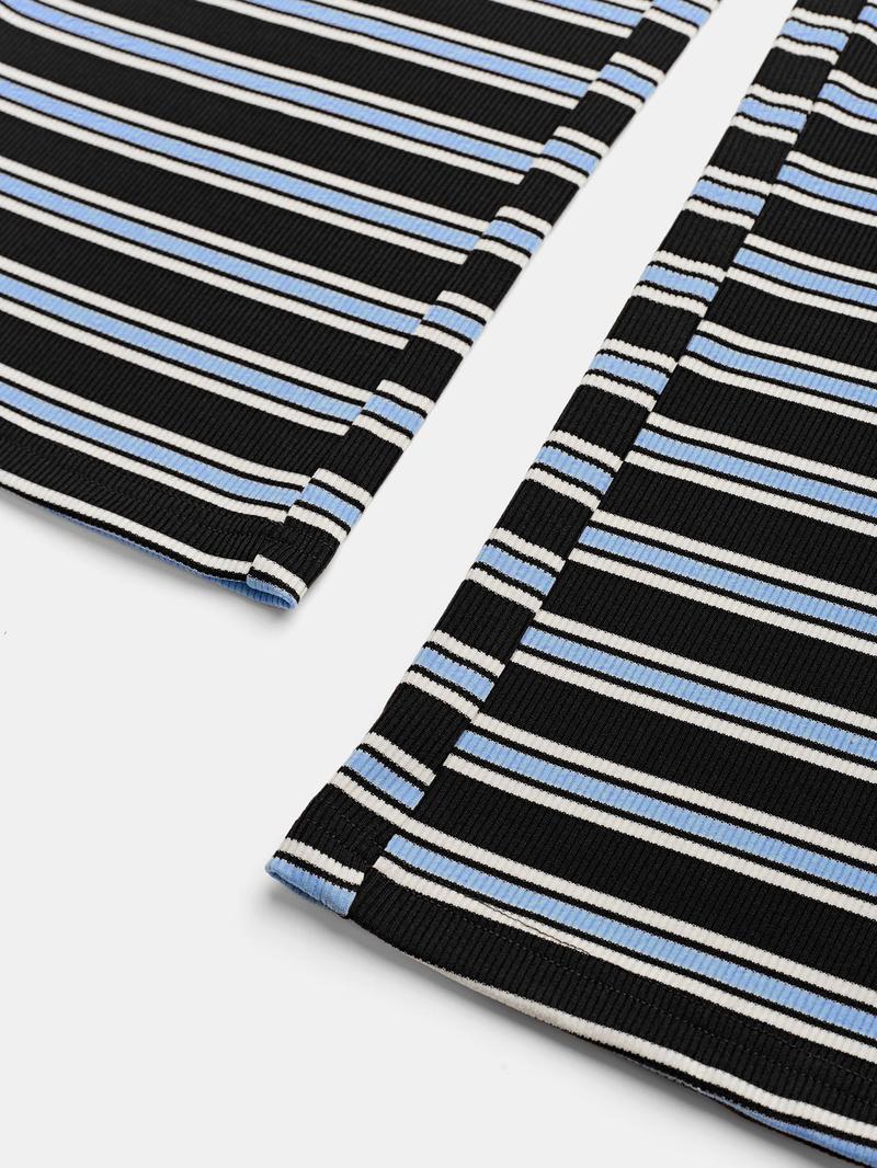 Women's Casual Colorblock Striped Long Sleeve Top & Loose-Fit Pants Set, Perfect for Holidays, Commuting, Daily Wear