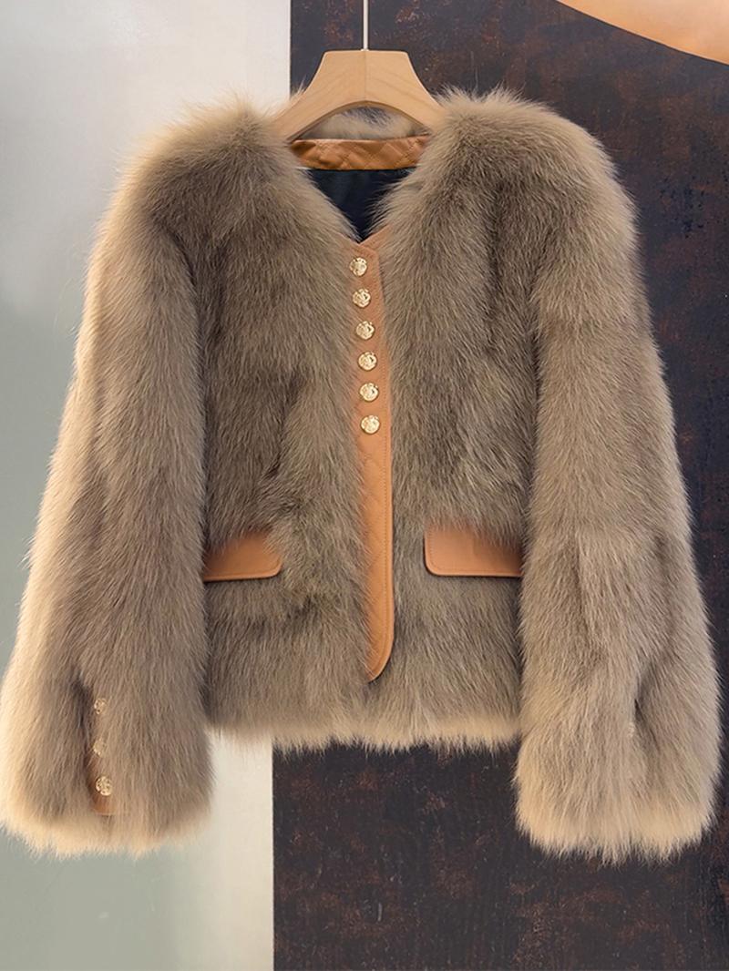 Women's Faux Fox Fur Coat Short Section Autumn Winter New Style Korean Version Commuting Real Fur Patchwork Outerwear