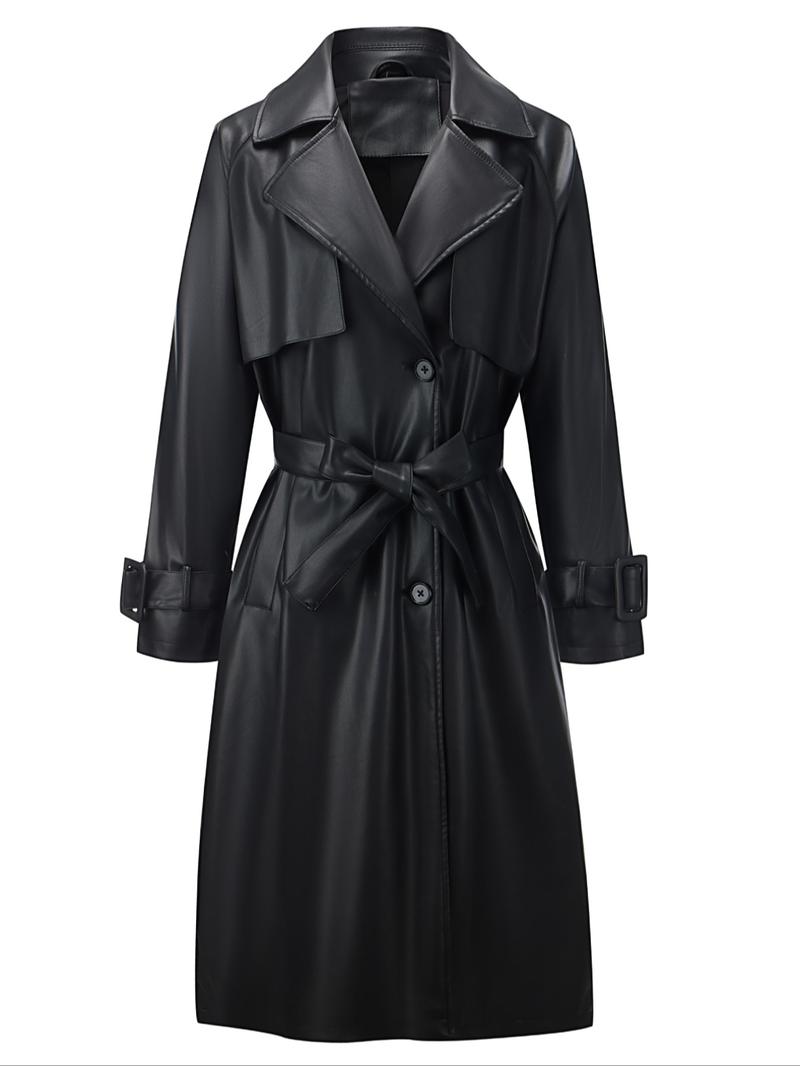 Women's Spring & Fall Waterproof Long Jacket, Fashion Lightweight Coat with Adjustable Waist Belt, Casual Fitted Plain Design Outerwear